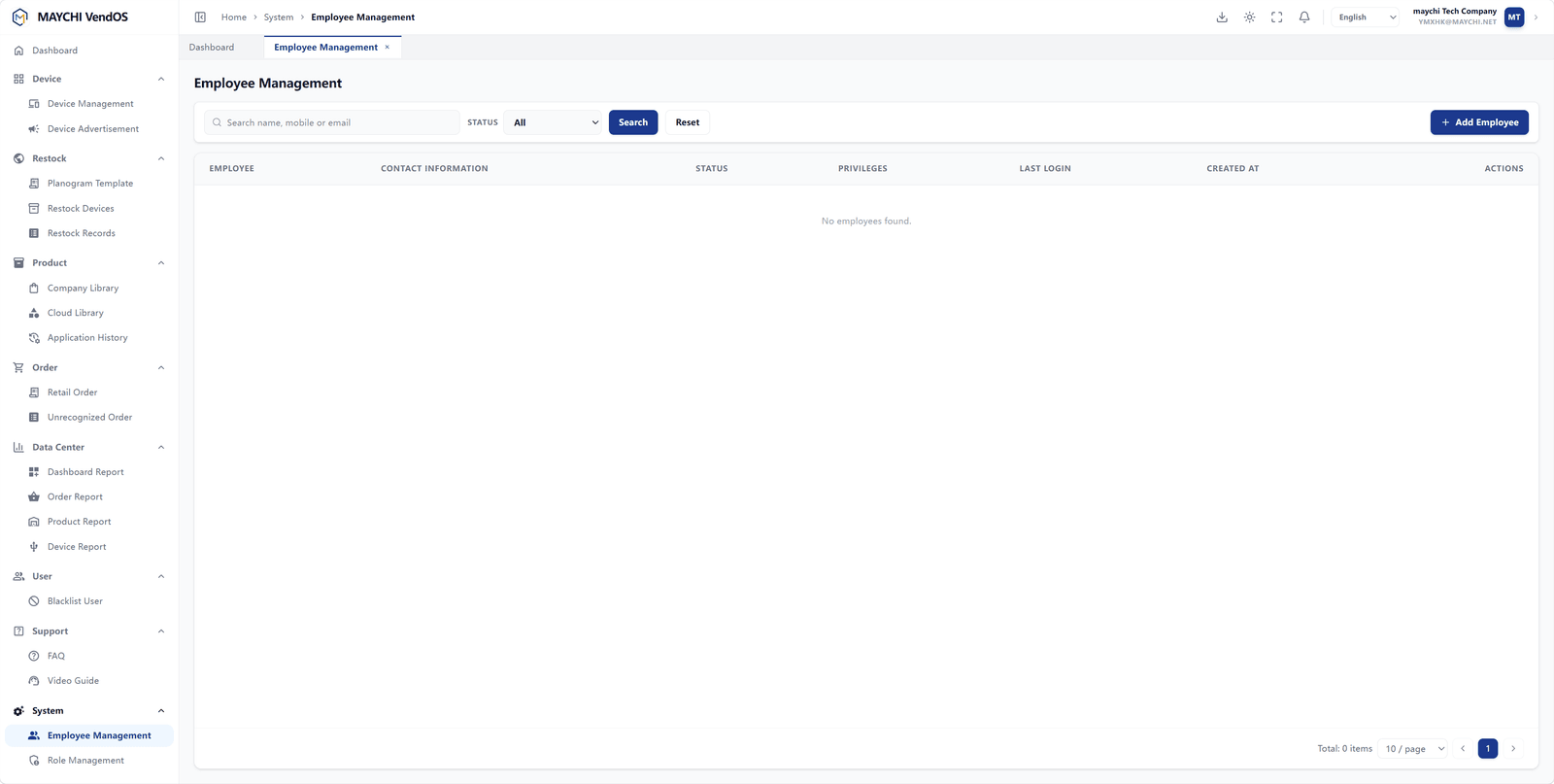 Staff Permissions PC management view